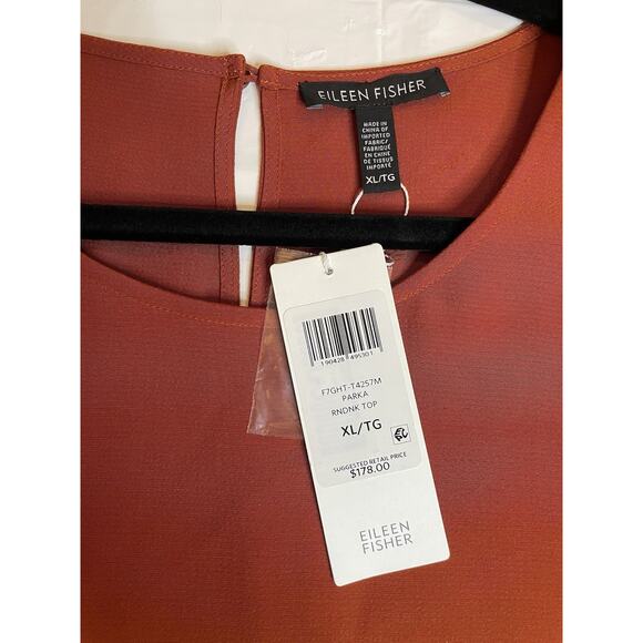 Eileen Fisher Lightweight Viscose Paprika Ballet Neck Top Large $178 KeyholeBack - Picture 4 of 6